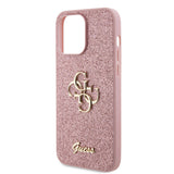 Apple iPhone 14 Pro Max Kılıf Guess 4G Büyük Metal Logolu Glitter Kapak Pembe