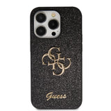 Apple iPhone 14 Pro Max Kılıf Guess 4G Büyük Metal Logolu Glitter Kapak Siyah