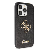 Apple iPhone 14 Pro Max Kılıf Guess 4G Büyük Metal Logolu Glitter Kapak Siyah