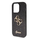 Apple iPhone 14 Pro Max Kılıf Guess 4G Büyük Metal Logolu Glitter Kapak Siyah
