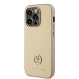 Apple iPhone 14 Pro Max Kılıf Guess Deri 4G Metal Logolu Strass Kapak Gold