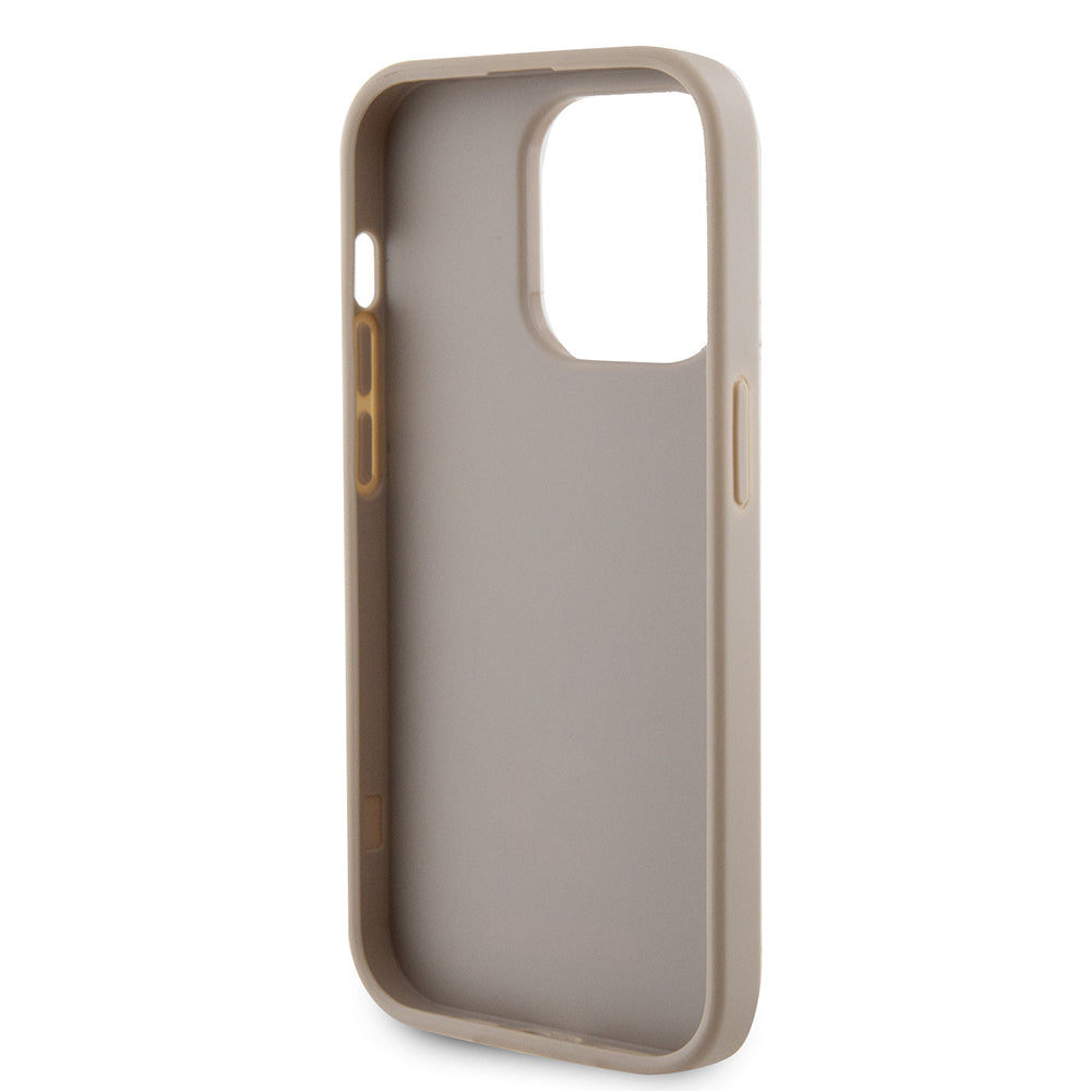 Apple iPhone 14 Pro Max Kılıf Guess Deri 4G Metal Logolu Strass Kapak Gold