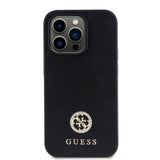 Apple iPhone 14 Pro Max Kılıf Guess Deri 4G Metal Logolu Strass Kapak Siyah
