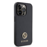 Apple iPhone 14 Pro Max Kılıf Guess Deri 4G Metal Logolu Strass Kapak Siyah