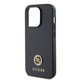 Apple iPhone 14 Pro Max Kılıf Guess Deri 4G Metal Logolu Strass Kapak Siyah