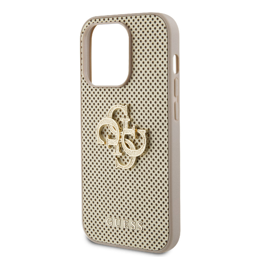 Apple iPhone 14 Pro Max Kılıf Guess Fileli 4G Glitter Büyük Metal Logolu Kapak Gold