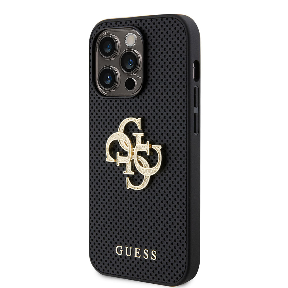 Apple iPhone 14 Pro Max Kılıf Guess Fileli 4G Glitter Büyük Metal Logolu Kapak Siyah