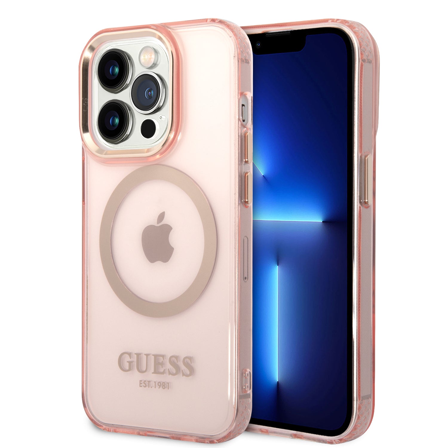 Apple iPhone 14 Pro Max Kılıf Guess Magsafe Şarj Özellikli Airbagli Kapak Pembe