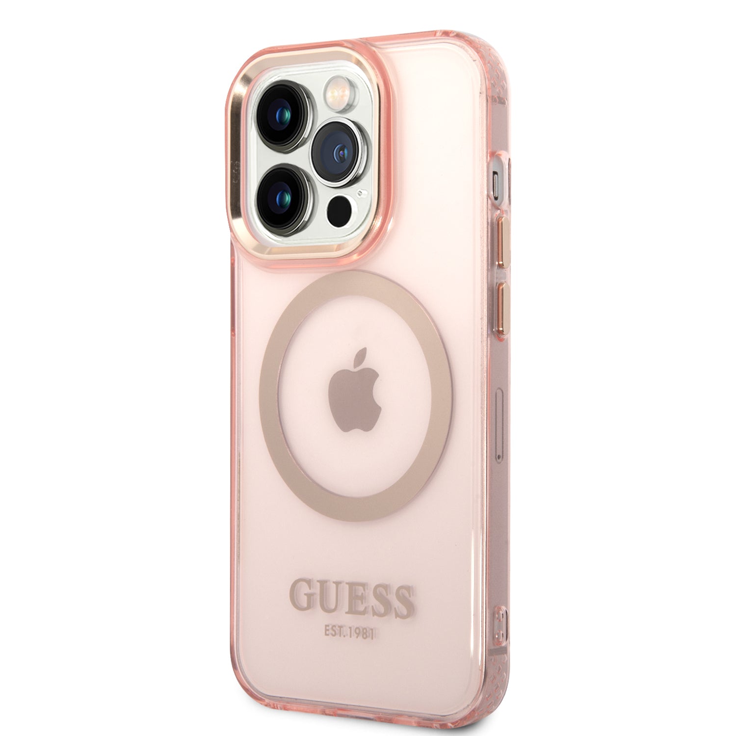 Apple iPhone 14 Pro Max Kılıf Guess Magsafe Şarj Özellikli Airbagli Kapak Pembe