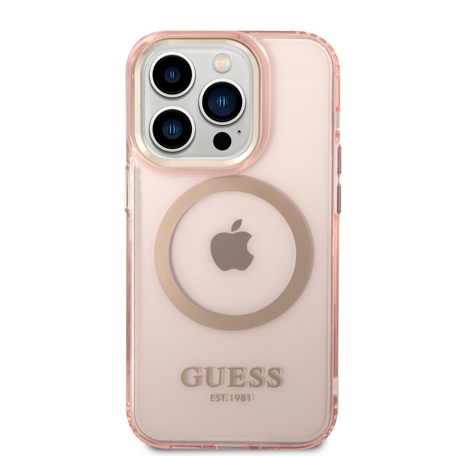 Apple iPhone 14 Pro Max Kılıf Guess Magsafe Şarj Özellikli Airbagli Kapak Pembe