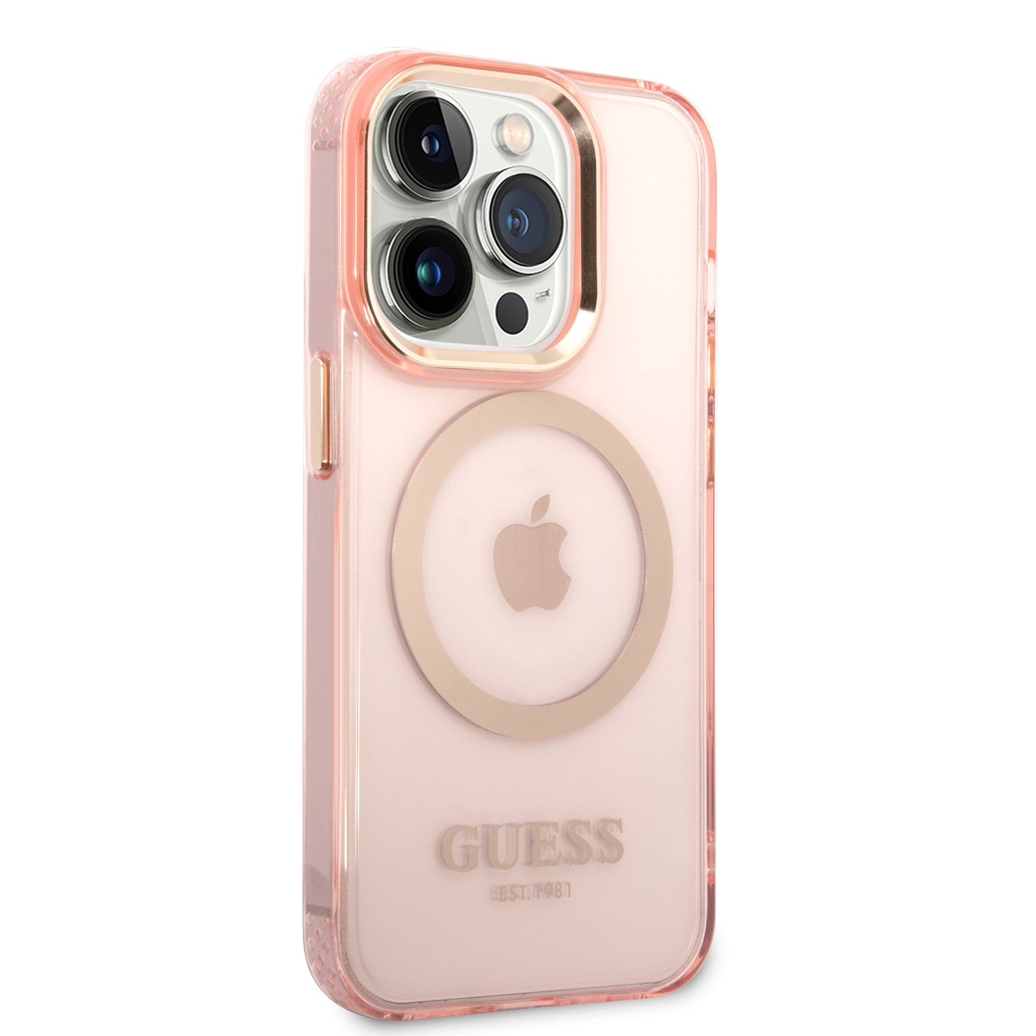 Apple iPhone 14 Pro Max Kılıf Guess Magsafe Şarj Özellikli Airbagli Kapak Pembe