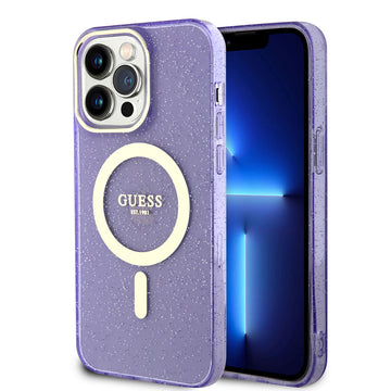 Apple iPhone 14 Pro Max Kılıf Guess Magsafe Şarj Özellikli Glitter Kapak Mor