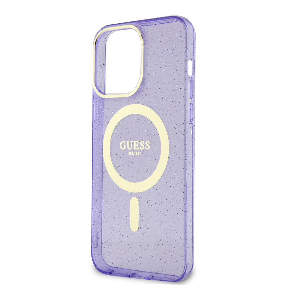 Apple iPhone 14 Pro Max Kılıf Guess Magsafe Şarj Özellikli Glitter Kapak Mor