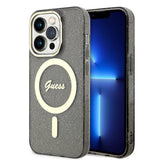 Apple iPhone 14 Pro Max Kılıf Guess Magsafe Şarj Özellikli Glitter Kapak Siyah