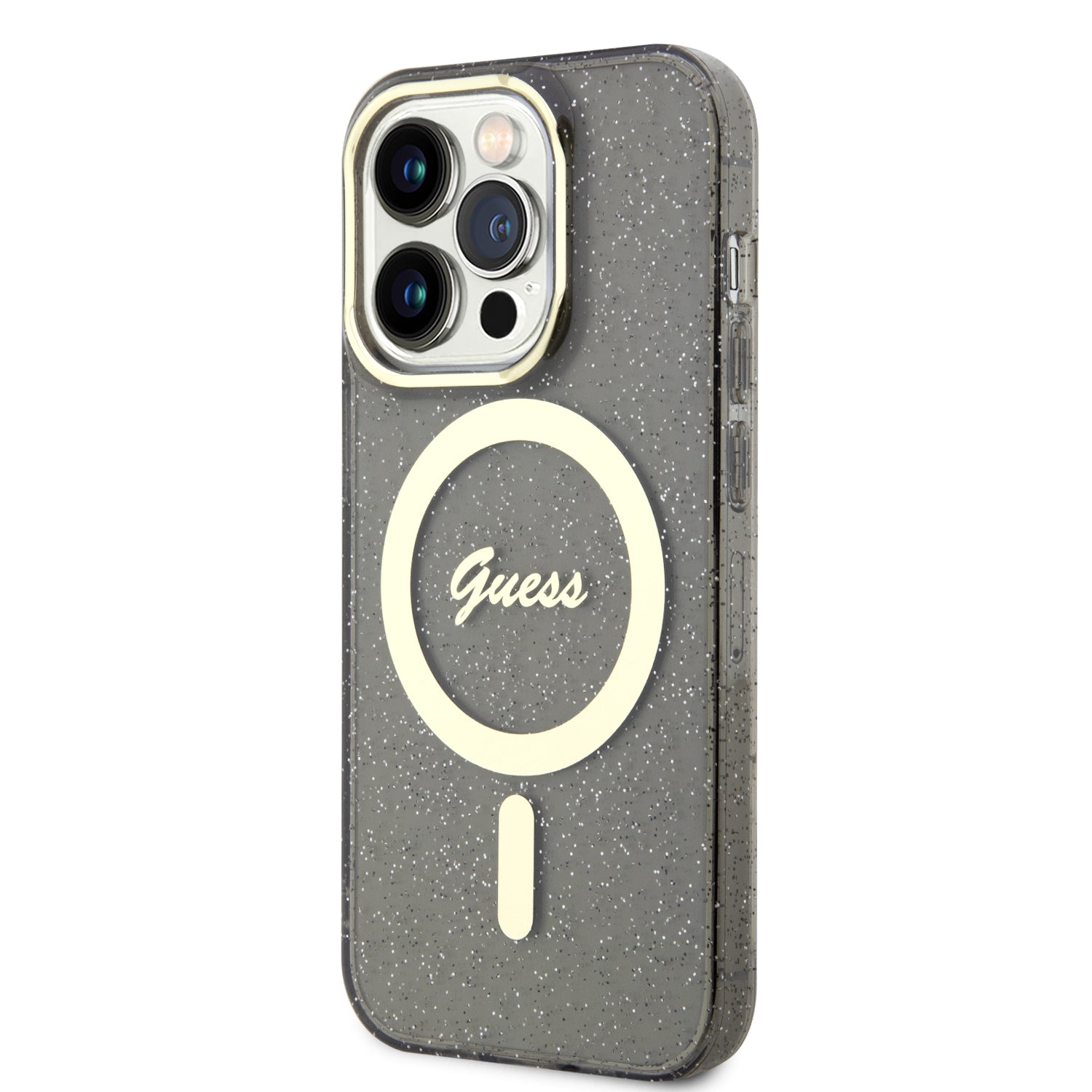 Apple iPhone 14 Pro Kılıf Guess Magsafe Şarj Özellikli Glitter Kapak Siyah