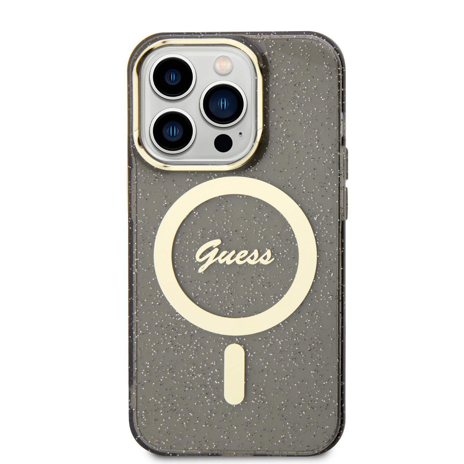 Apple iPhone 14 Pro Kılıf Guess Magsafe Şarj Özellikli Glitter Kapak Siyah