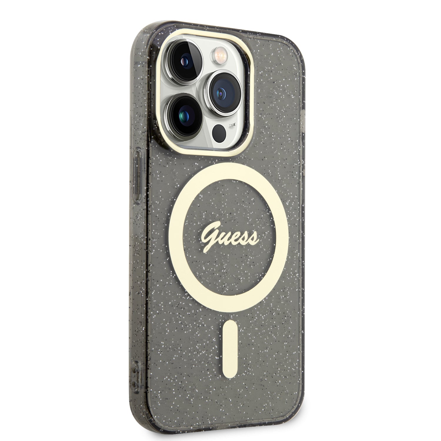Apple iPhone 14 Pro Kılıf Guess Magsafe Şarj Özellikli Glitter Kapak Siyah