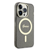 Apple iPhone 14 Pro Max Kılıf Guess Magsafe Şarj Özellikli Glitter Kapak Siyah