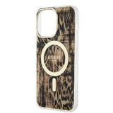 Apple iPhone 14 Pro Max Kılıf Guess Magsafe Şarj Özellikli Leopar Desenli Kapak Kahverengi