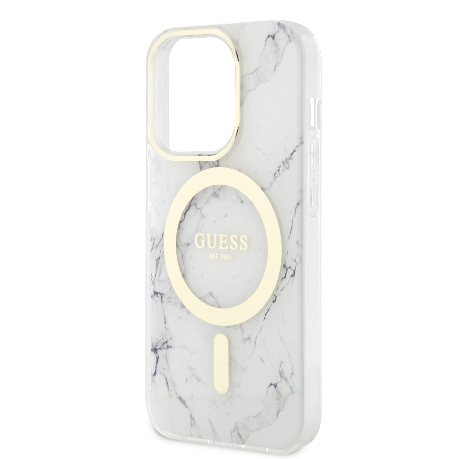 Apple iPhone 14 Pro Kılıf Guess Magsafe Şarj Özellikli Mermer Desenli Kapak Beyaz