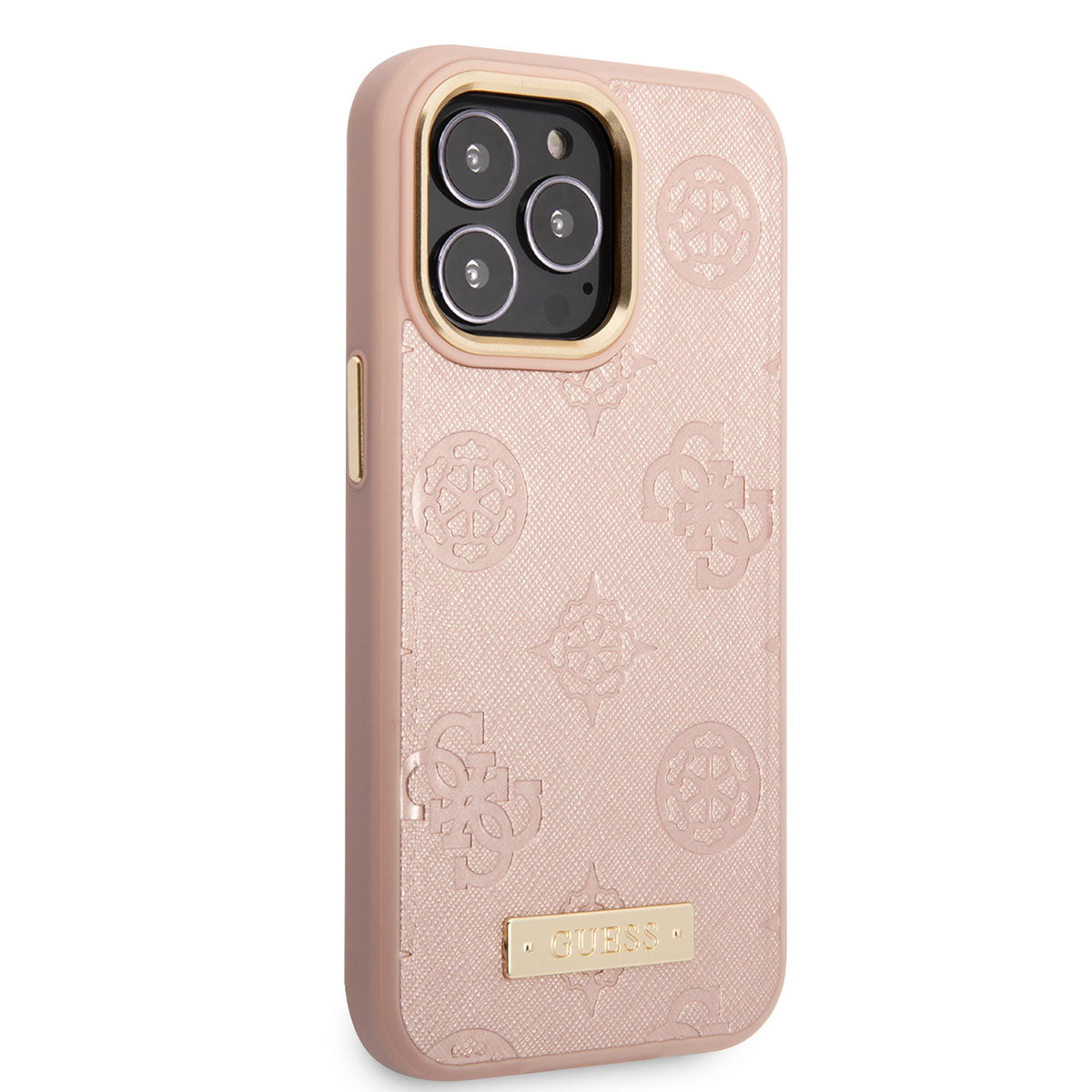 Apple iPhone 14 Pro Max Kılıf Guess Magsafe Şarj Özellikli PU Deri Metal Logolu Kapak Pembe