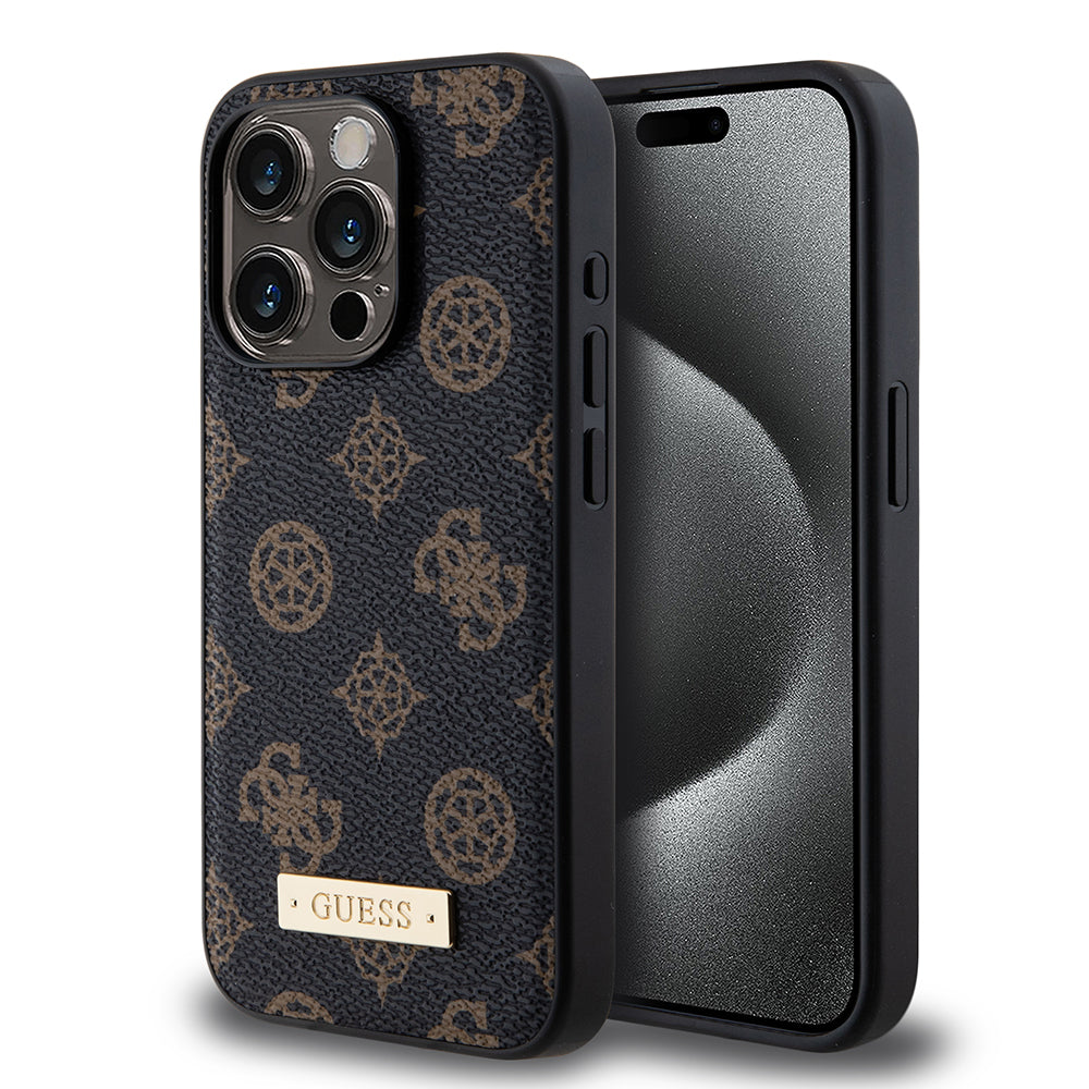 Apple iPhone 14 Pro Kılıf Guess Magsafe Şarj Özellikli PU Metal Logolu Kapak Siyah