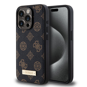 Apple iPhone 14 Pro Kılıf Guess Magsafe Şarj Özellikli PU Metal Logolu Kapak Siyah