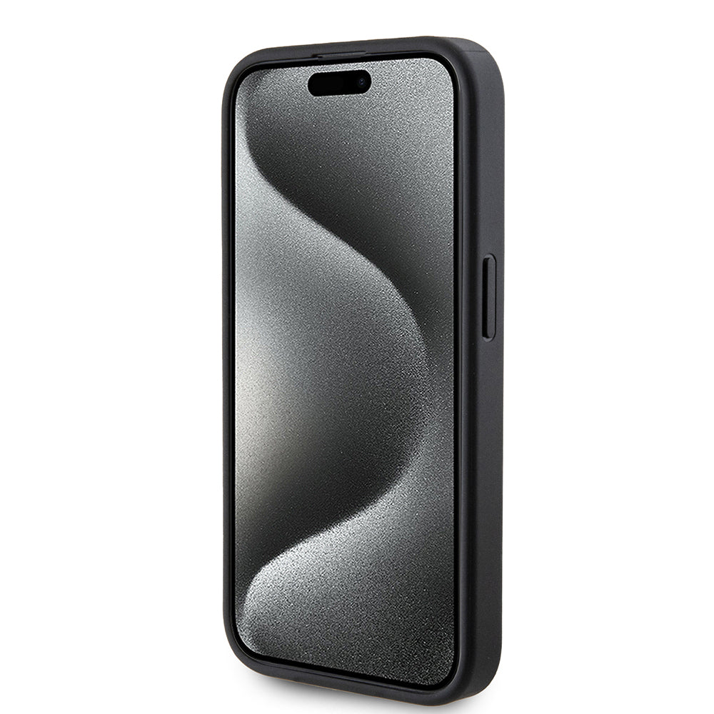 Apple iPhone 14 Pro Max Kılıf Guess Magsafe Şarj Özellikli PU Üçgen Logolu 4G Desenli Kapak Siyah