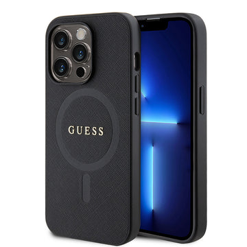 Apple iPhone 14 Pro Max Kılıf Guess Magsafe Şarj Özellikli Saffiano Kapak Siyah