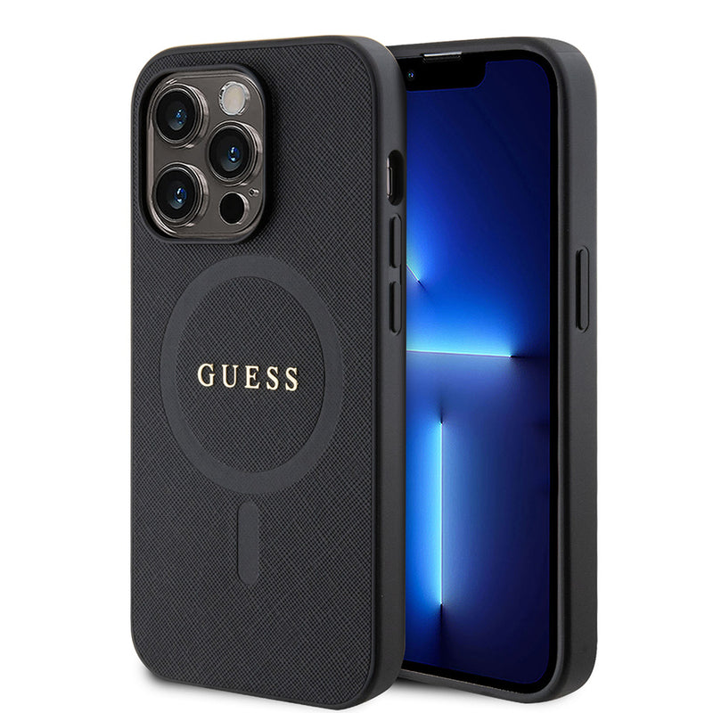 Apple iPhone 14 Pro Max Kılıf Guess Magsafe Şarj Özellikli Saffiano Kapak Siyah