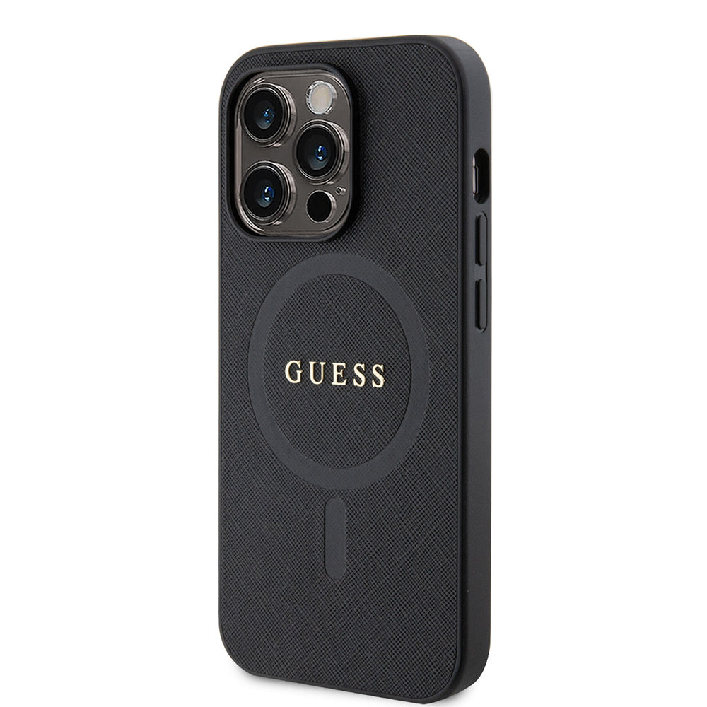 Apple iPhone 14 Pro Max Kılıf Guess Magsafe Şarj Özellikli Saffiano Kapak Siyah