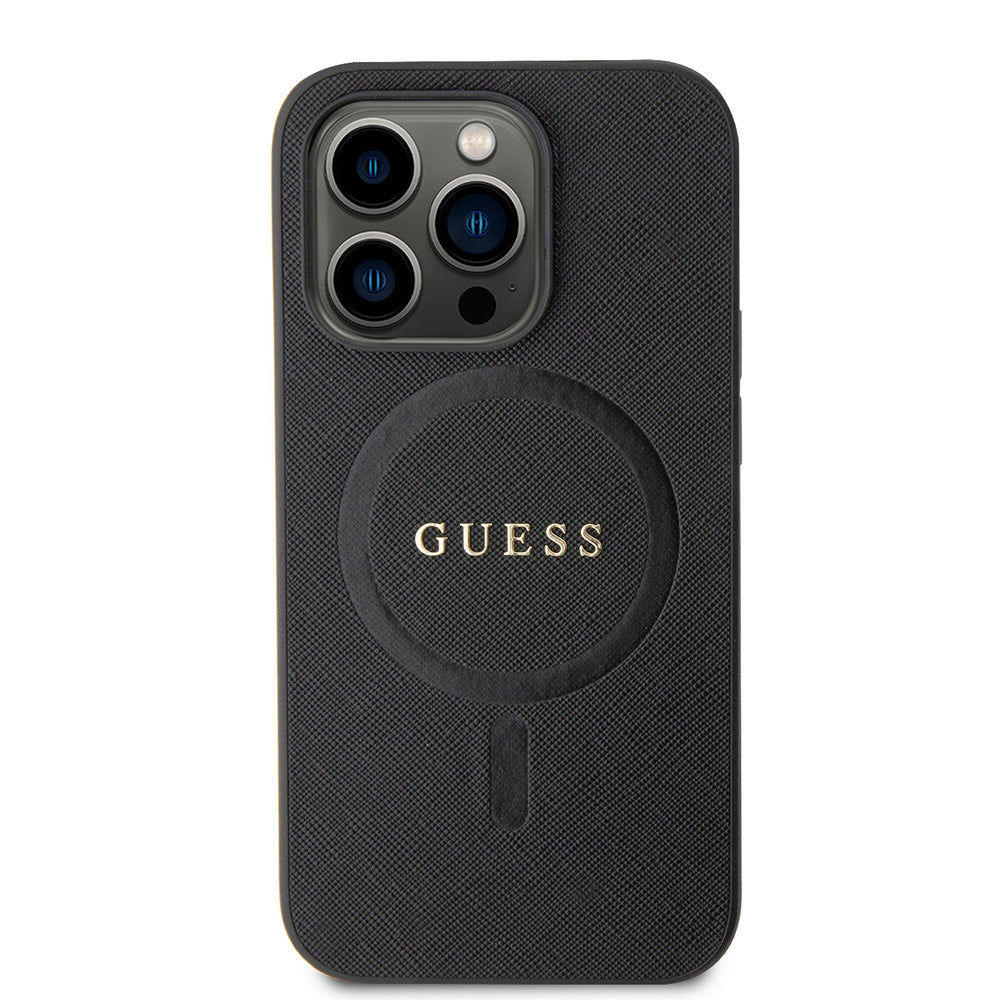Apple iPhone 14 Pro Max Kılıf Guess Magsafe Şarj Özellikli Saffiano Kapak Siyah