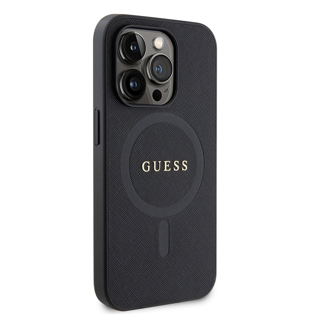 Apple iPhone 14 Pro Max Kılıf Guess Magsafe Şarj Özellikli Saffiano Kapak Siyah