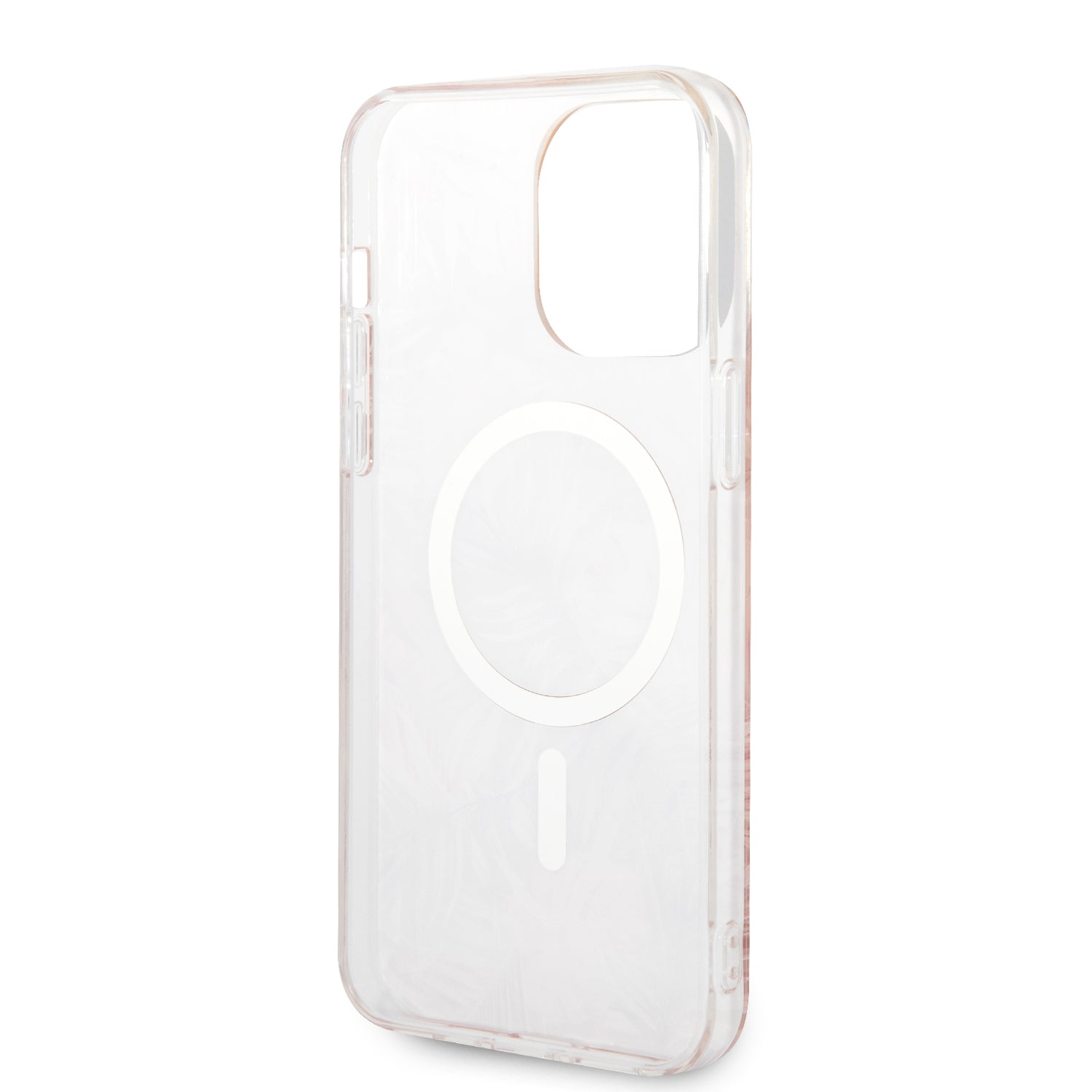 Apple iPhone 14 Pro Max Kılıf Guess Magsafe Şarj Özellikli Yaprak Desenli Magsafe Şarj Kablolu Kapak Pembe