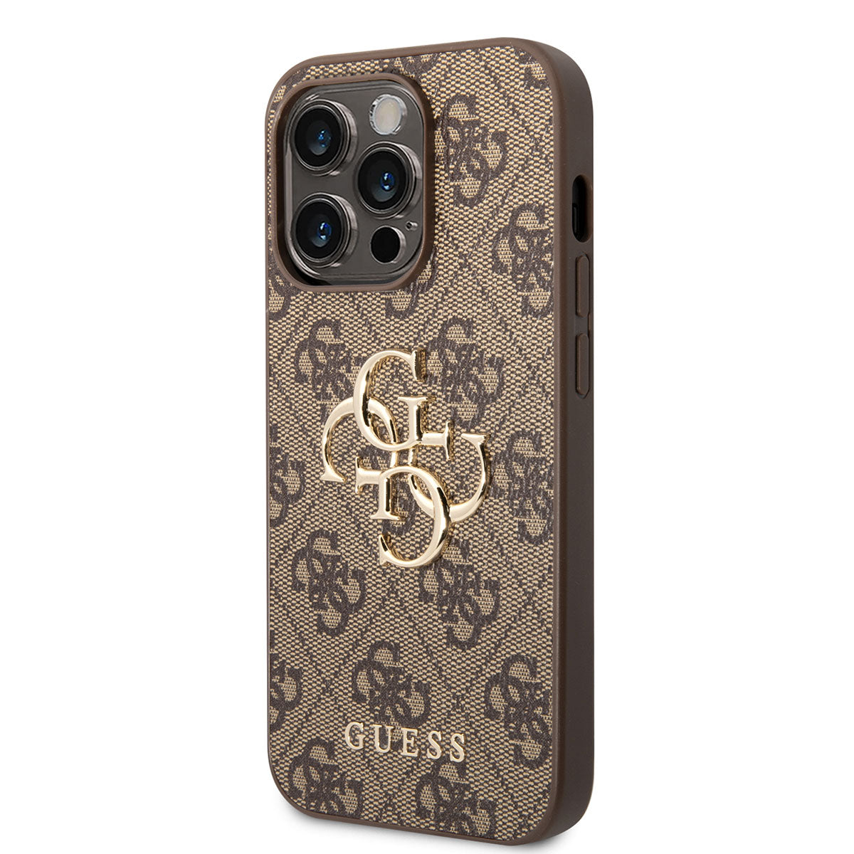 Apple iPhone 14 Pro Max Kılıf Guess PU Deri Büyük Metal Logo Dizaynlı Kapak Kahverengi