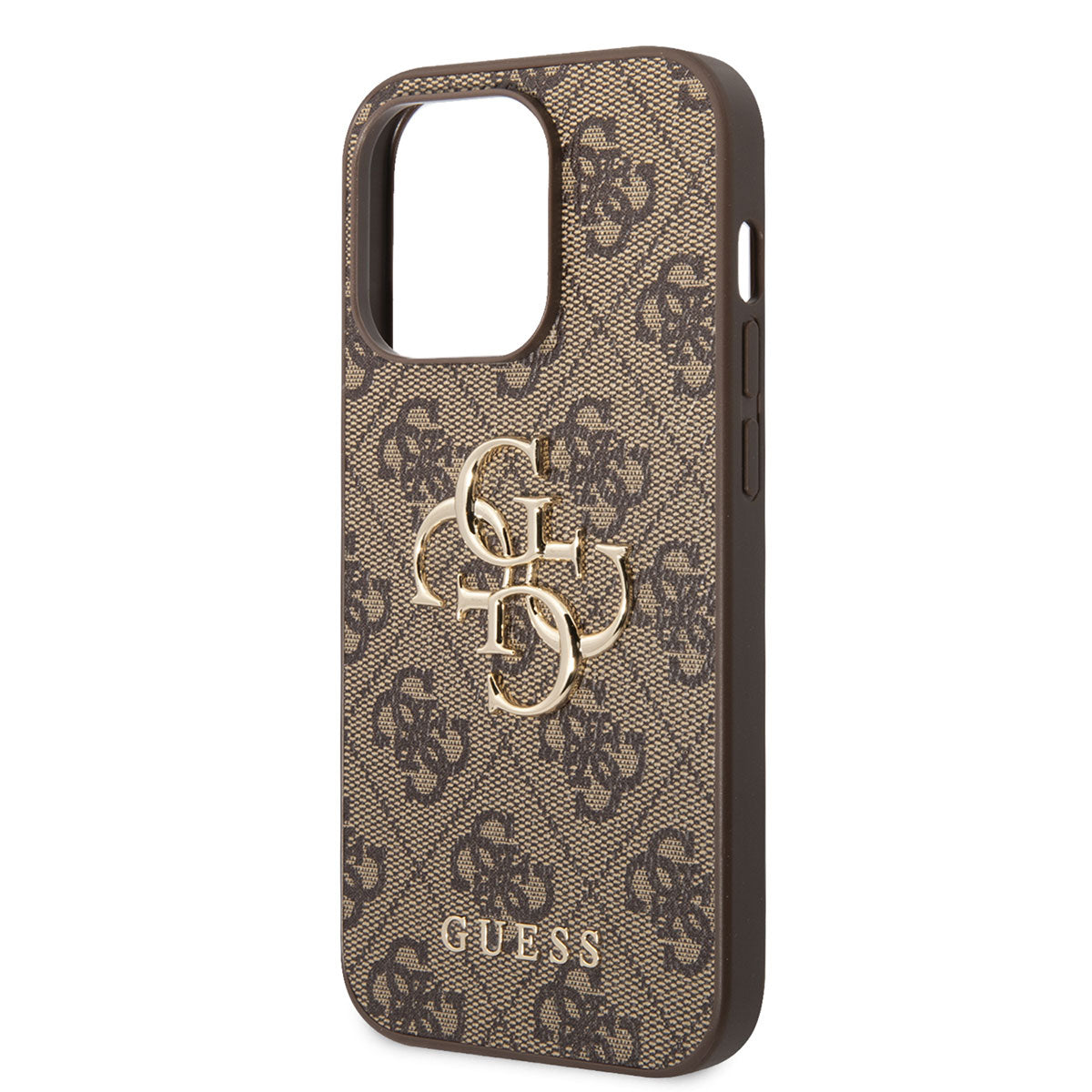 Apple iPhone 14 Pro Max Kılıf Guess PU Deri Büyük Metal Logo Dizaynlı Kapak Kahverengi