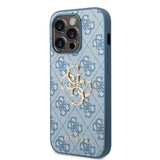 Apple iPhone 14 Pro Max Kılıf Guess PU Deri Büyük Metal Logo Dizaynlı Kapak Mavi