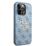 Apple iPhone 14 Pro Max Kılıf Guess PU Deri Büyük Metal Logo Dizaynlı Kapak Mavi