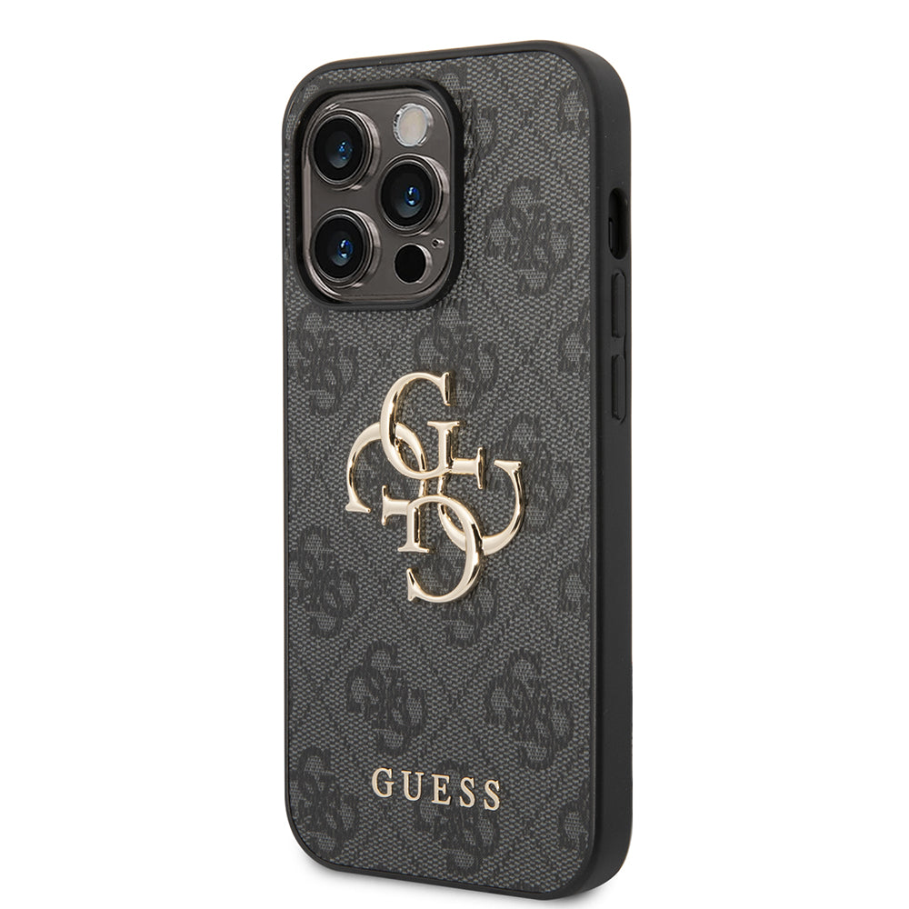 Apple iPhone 14 Pro Max Kılıf Guess PU Deri Büyük Metal Logo Dizaynlı Kapak Siyah