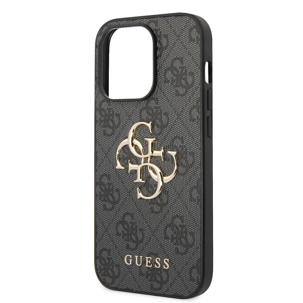 Apple iPhone 14 Pro Max Kılıf Guess PU Deri Büyük Metal Logo Dizaynlı Kapak Siyah