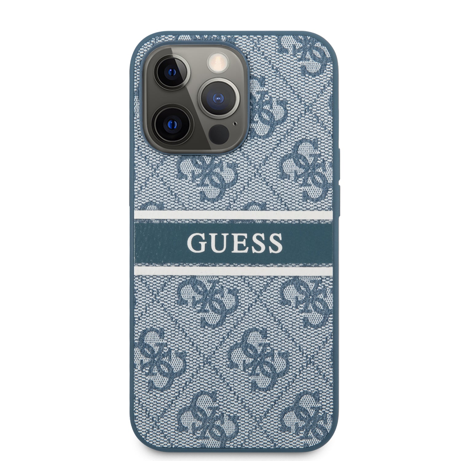 Apple iPhone 14 Pro Max Kılıf Guess PU Deri Çizgili Logo Dizaynlı Kapak Mavi