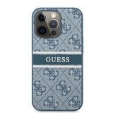 Apple iPhone 14 Pro Max Kılıf Guess PU Deri Çizgili Logo Dizaynlı Kapak Mavi