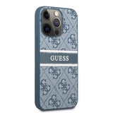 Apple iPhone 14 Pro Max Kılıf Guess PU Deri Çizgili Logo Dizaynlı Kapak Mavi