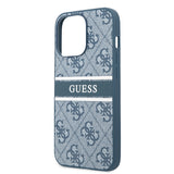 Apple iPhone 14 Pro Max Kılıf Guess PU Deri Çizgili Logo Dizaynlı Kapak Mavi