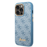Apple iPhone 14 Pro Kılıf Guess PU Deri Metal Logo Dizaynlı Kapak Mavi