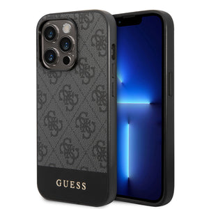 Apple iPhone 14 Pro Kılıf Guess PU Deri Şerit Logo Dizaynlı Kapak Siyah