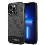 Apple iPhone 14 Pro Kılıf Guess PU Deri Şerit Logo Dizaynlı Kapak Siyah