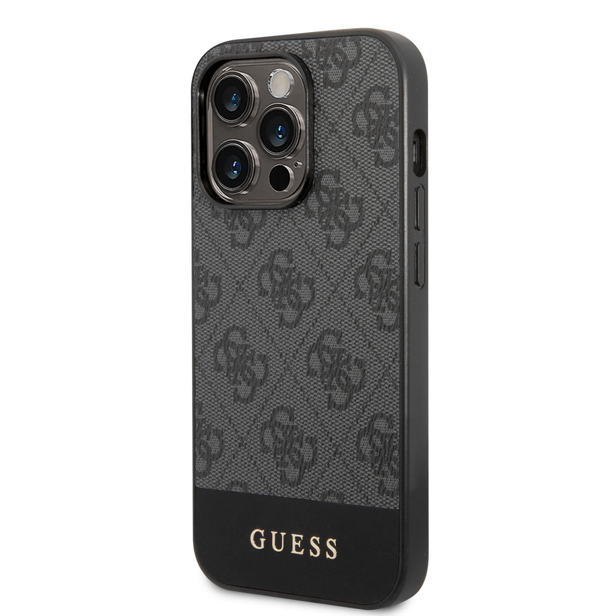 Apple iPhone 14 Pro Kılıf Guess PU Deri Şerit Logo Dizaynlı Kapak Siyah
