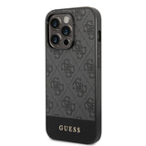 Apple iPhone 14 Pro Kılıf Guess PU Deri Şerit Logo Dizaynlı Kapak Siyah