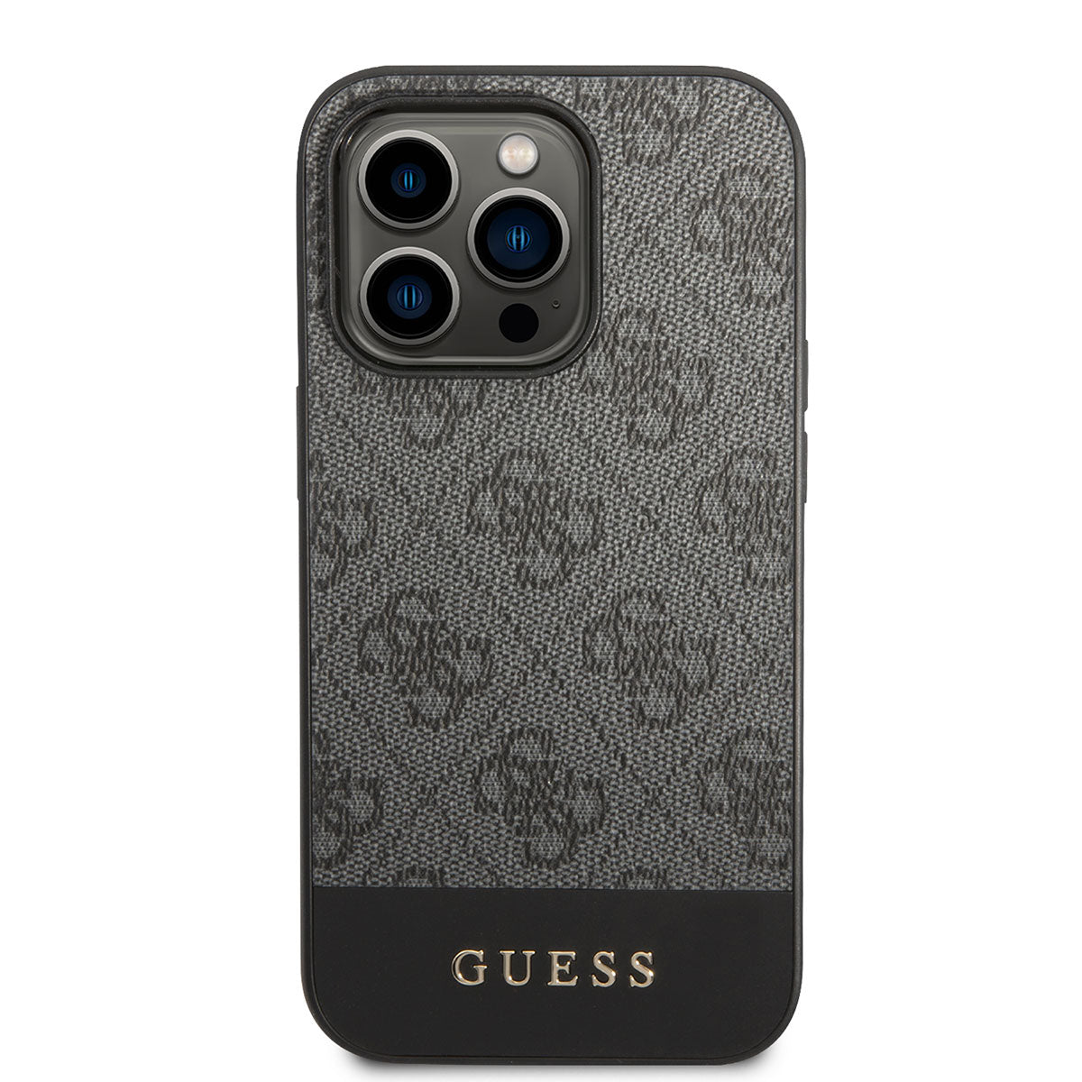 Apple iPhone 14 Pro Kılıf Guess PU Deri Şerit Logo Dizaynlı Kapak Siyah
